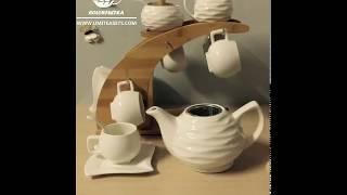 IKEA Bamboo Cup Rack Ceramic Tea Set