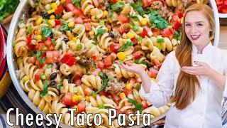 EASY, Cheesy Taco Pasta Recipe!! 30-Minute Dinner Recipe! With ALL the Taco Toppings!