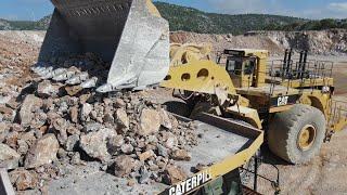 Caterpillar 994 Wheel Loader Loading Caterpillar 777F Dumpers - Samaras Mining Group - Drone Video