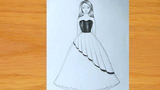 Easy Barbie doll Drawing || Barbie Drawing || How to draw Barbie with Beautiful Dress