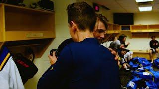 Blues celebrate Joel Hofer's first career win