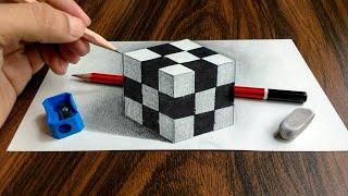 3D Trick Art on Paper Realistic Cube