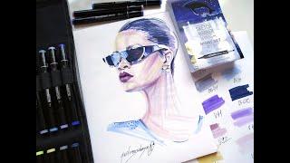 Рисуем оттенками набора SKETCHMARKER BRUSH PRO 12 NIGHT SET. Fashion illustration.