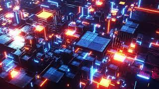 Pixel city in an illuminated space. Infinitely looped animation