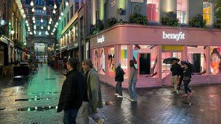  LONDON RAIN WALK IN WEST END: SOHO, CARNABY, COVENT GARDEN, LONDON RAIN UNIQUE AMBIANCE, 4K HDR