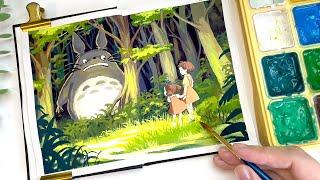 Studio Ghibli Painting / Relaxing Painting Video / My Neighbor Totoro / Gouache Painting Tutorial 