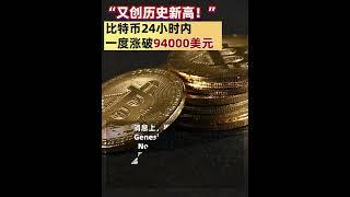 “又创历史新高”比特币24小时内一度涨破94000美元！