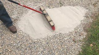 brushing CHEAP concrete onto a gravel driveway (adding strength and resilience)