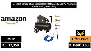 Elephant Combo of Air Compressor 50 Ltr AC 50C and PU Pipe with Air Inflators Set of 5 Pcs