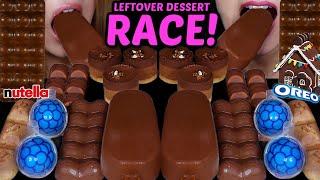 ASMR LEFTOVER DESSERT RACE! MINI CHOCOLATE MOUSSE CAKE, BLUE RASPBERRY GUMMY, BIG CHOCO ICE CREAM