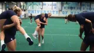 tall women fireman carry and sprint using each other