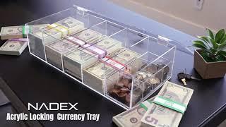 Nadex Clear Locking Cash Tray | 5 Compartment Organizer and Storage Box | Lockable Cover & Coin Tray