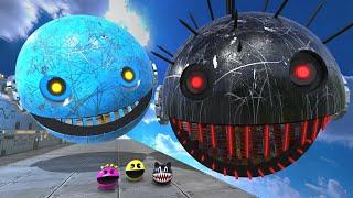 Robot Pacman & Ms-Pacman VS Cartoon Cat & Spiky Monster Pacman !!