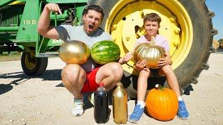 Trying to Crush Golden Watermelon with Tractors