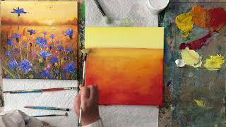 Golden Hour Cornflowers | Learn to Paint Impasto Style Cornflowers | Beginners Tutorial