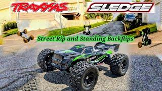 Traxxas Sledge. Street rips and Standing Backflips. Testing the new setup.