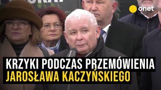 Krzyki podczas przemówienia Jarosława Kaczyńskiego. Ostra odpowiedź prezesa PiS