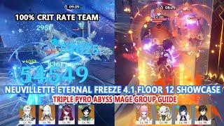 Neuvillette Eternal Freeze 4.1 Floor 12 Showcase - Triple Pyro Abyss Mage Group Guide