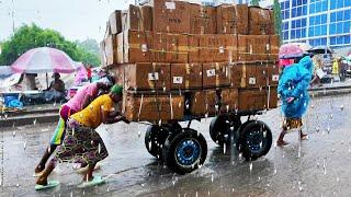 HEAVY RAINS DESTROY AFRICA TRADERS MARKET GHANA ACCRA MAKOLA