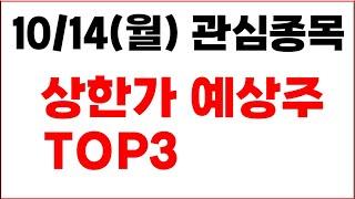 [주식] 10/14(월) 관심종목 상한가 예상주