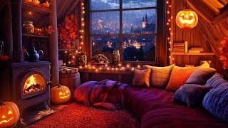 Cozy Autumn  Ambience  | Crackling Fireplace & Pumpkin Glow | Relax, Sleep & Study with Fall Vibes