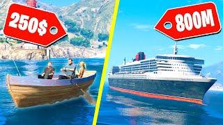 ЛОДКА ЗА 250$ или КРУИЗНЫЙ ЛАЙНЕР ЗА 800 МИЛЛИОНОВ? - GTA 5 СРАВНЕНИЕ ДЕШЁВОЕ и ДОРОГОЕ (МОДЫ ГТА 5)