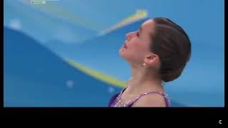 Kamila Valieva crying after a big mistake on the triple axel in Beijing 2022