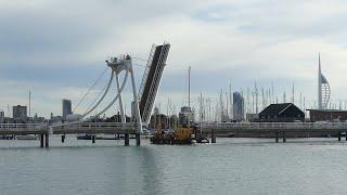 The Millennium bridge in Gosport UK opening to allow a boat to pass through -  2nd February 2022