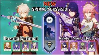 Spiral Abyss 5.0 Kazuha National & Raiden Mono Electro Floor 12 Full Stars | Genshin Impact