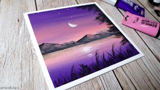 How to Draw a Purple Sunset | Easy Acrylic Painting for Beginners Step by Step | Painting Tutorial