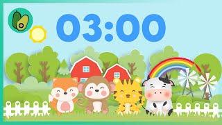 3 Minute Countdown Timer - Cute Animals  with Happy Fun Music - for Kids (4K UHD)