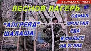 ЛЕСНОЙ ЛАГЕРЬ. Строительство второй стены шалаша. Самая простая еда в фольге на углях. Бушкрафт #7