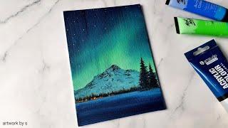 Northern Lights / Acrylic Painting Tutorial for Beginners Step by Step / Mini Canvas Painting Ideas