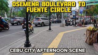 Osmena Boulevard Cebu city Afternoon scene : Downtown Cebu to Uptown Fuente Circle walking Tour. 4K