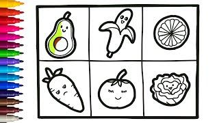 How to Draw Fruits and Vegetables Step by Step for Kids| Fruits Drawing Easy & Coloring for Toddlers