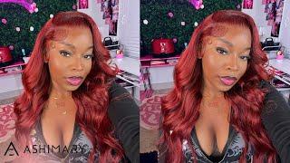 START TO FINISH REDDISH BROWN 360 WIG INSTALL + BOMBSHELL CURLS FT. ASHIMARY HAIR