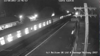 Night time steam train at Corfe Castle Station