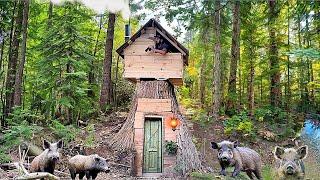 Building a wooden fortress Survival among the wild boars