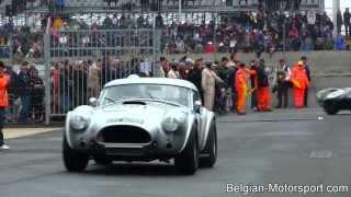 Le Mans Legends racecars passing and revving (Cobra, D-type, maserati, bizzarini, Aston Martin, ...)