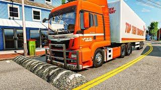 Flatbed Trailer Truck vs Tractor Speedbumps Train vs Cars Beamng.Drive 1301