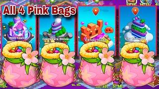 All 4 Pink Bags On Neon Town,Corporate Office,Virtual Island,City Rooftops|Family Island Pink Bag