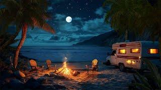 Seaside Camping Serenity | Crackling Fire & Relaxing Ocean Waves | Feel Peace and Calm