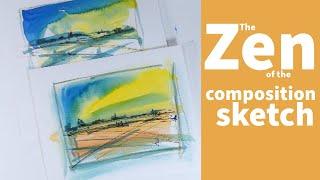 Abstract Landscape. Composition Sketches. Treating acrylic ink like watercolour painting.