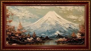 Snow Capped Mountain in Christmas Winter, Vintage Moody Oil Painting Artwork | Frame TV Art