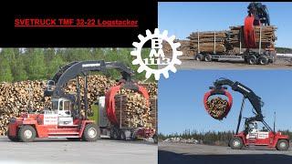 SVETRUCK TMF 32-22 Logstacker unloading Volvo & Scania timber trucks (4K)