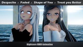 「Animation」Nightcore Mashup - Despacito  Faded  Shape of You  Treat you Better +LYRICS | MMD