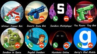 Winter: Frozen Bot,Desert: Dune Bot,Sandbox Multiplayer,Sandbox In Space,Ragdoll Sandbox,Nextbots On