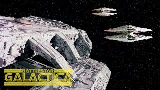 Battlestar Pegasus vs. Two Cylon Basestars - Battlestar Galactica 1978 (4K)