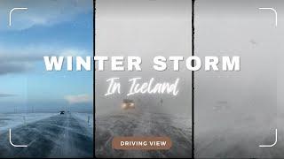 Driving during a Winter Storm in Iceland