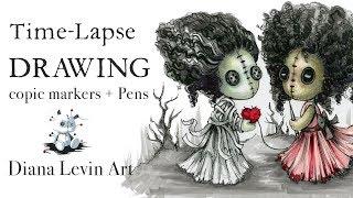 Drawing Time Lapse: The Brides - Pen and Marker Demo